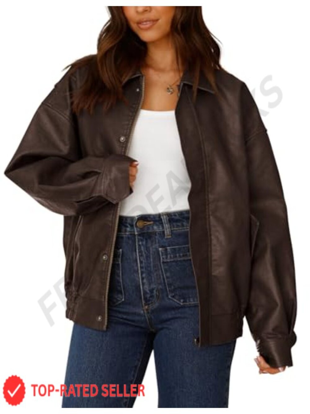 Faux Leather Motorcycle Jacket Oversized Zip Up Women's Moto Biker Coat